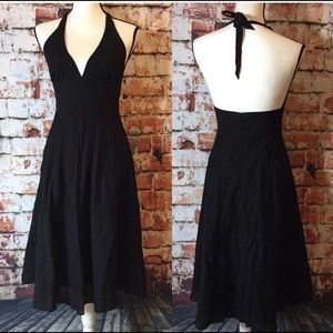 J. Crew Black Searsucker Halter Dress